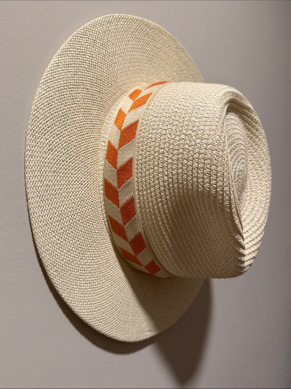 Shiraleah Cream Straw Sun Hat with Orange Chevron Band
